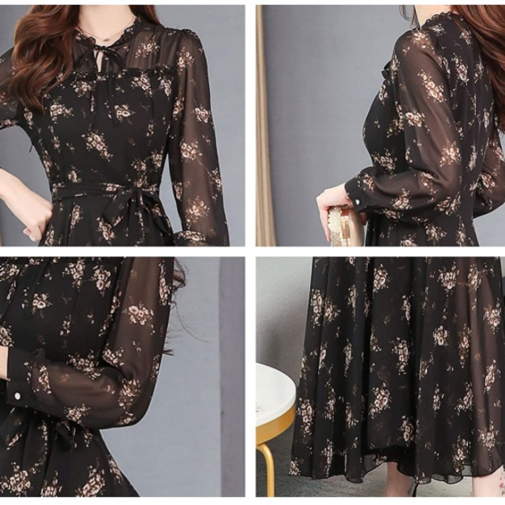 Women's Elegant V Neck Long Sleeve Flowy Maxi Dress, worn once - Picture 3 of 3